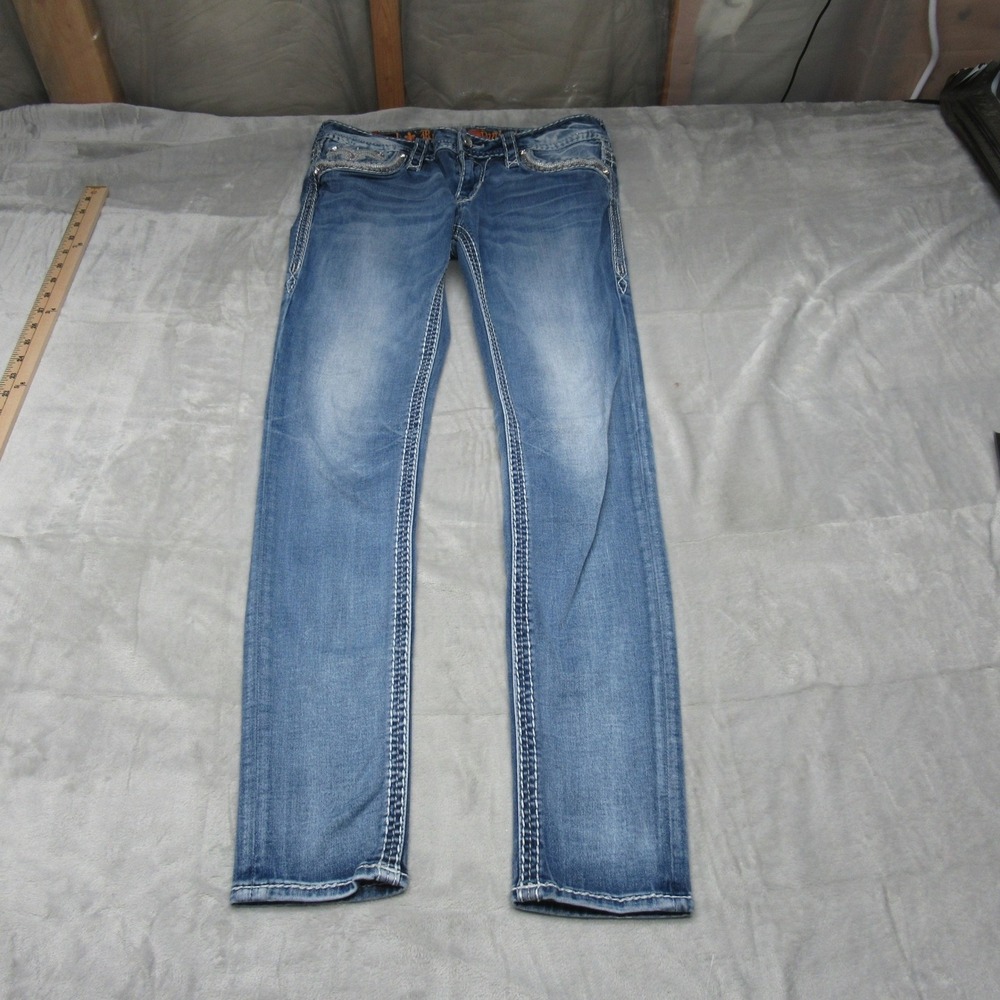 Rock Revival Jeans Womens 29x30 Blue Oliana Skinny Rhinestone Embellished Casual - Picture 1 of 15